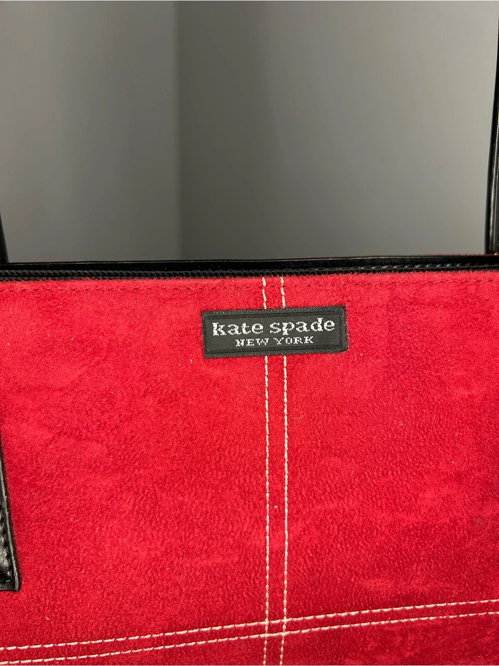 Kate Spade New York Vintage Red/Burgundy Suede Contrast Stitch Shoulder Tote Bag - Picture 4 of 12